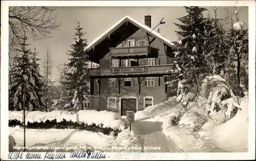 Ak Oberstaufen im Allgäu, Hotel-Kurhaus Aichele im Schnee, Winteransicht