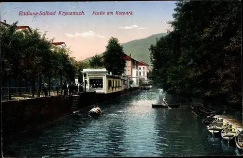 Ak Bad Kreuznach in Rheinland Pfalz, Radium-Solbad, Partie am Kurpark, Ruderboote