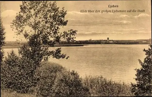 Ak Lychen in der Uckermark, Lychensee, Blick über den großen See auf die Stadt