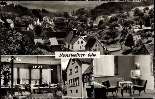 Ak Bonsweiher Mörlenbach im Odenwald Hessen, Gasthaus zur Quelle, Ortsansicht