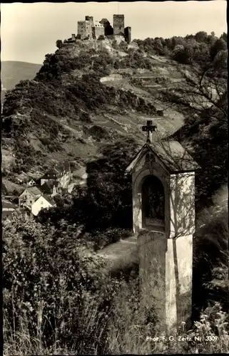 Ak Oberwesel am Rhein, Ruine Schönburg, Wegschrein