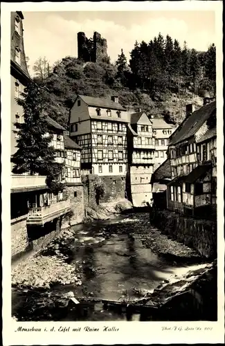 Ak Monschau Montjoie in der Eifel, Häuser am Fluss, Ruine Haller