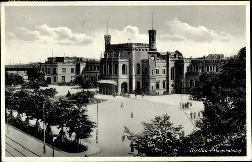 Ak Wrocław Breslau Schlesien, Hauptbahnhof, Dworzec Główny