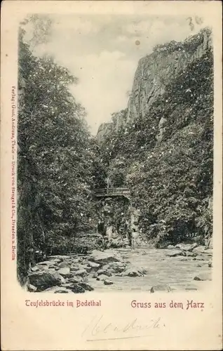 Ak Thale im Harz, Teufelsbrücke im Bodetal