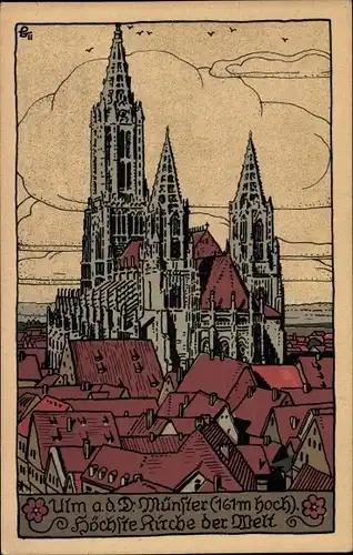 Steindruck Ak Ulm an der Donau, Münster