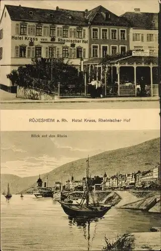 Ak Rüdesheim an der Nahe, Hotel Krass, Rheinischer Hof, Rheinpartie