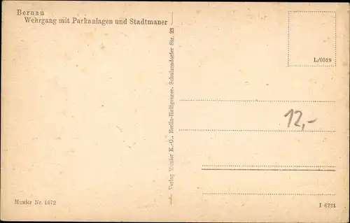 Ak Bernau bei Berlin, Wehrgang mit Parkanlagen