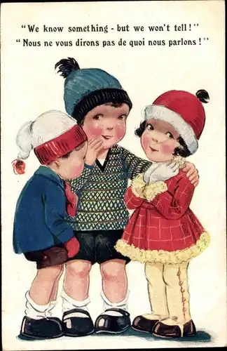 Ak We know something but we won't tell, Kinder unterhalten sich