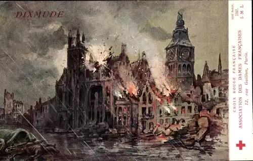 Künstler Ak Diksmuide Dixmude Westflandern, Kriegszerstörungen, I. WK, Croix Rouge Francaises