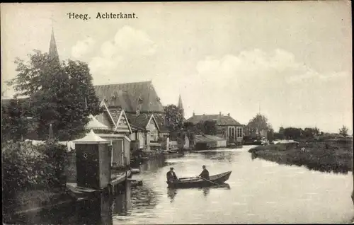 Ak Heeg Friesland Niederlande, Achterkant, Ruderpartie im Kanal