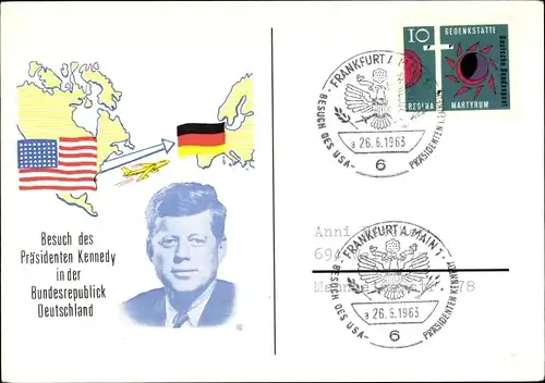 Ak Besuch des Präsidenten Kennedy in der Bundesrepublik Deutschland, Frankfurt am Main 1963