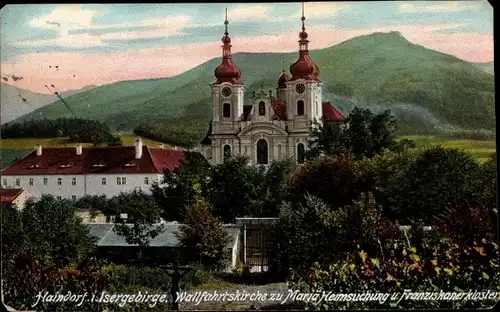 Ak Hejnice Haindorf Reg. Reichenberg, Klosterkirche im Isergebirge