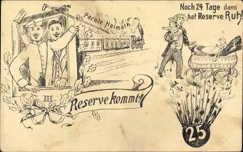Litho Reserve kommt, Reservisten, Parole Heimat, Mann mit Kinderwagen