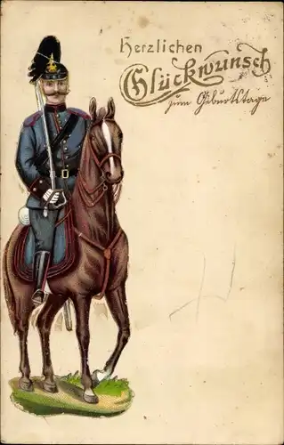 Ak Glückwunsch Geburtstag, berittener Soldat, Patriotik