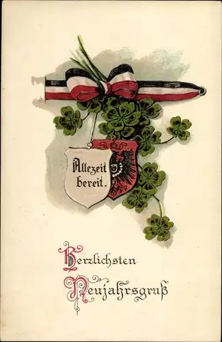 Präge Litho Glückwunsch Neujahr, Kleeblätter, Allzeit Bereit, EAS K 401 2