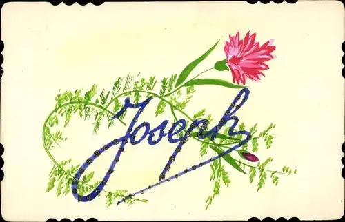 Handgemalt Glitzer Buchstaben Ak Joseph, Vorname, Blumen