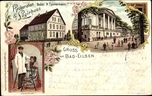 Litho Bad Eilsen Niedersachsen, Restauration und Logierhaus, H. Tünnermann, Kursaal, Trachten