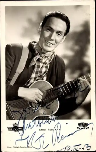 Ak Schauspieler Kurt Reimann, Portrait, Autogramm, Gitarre