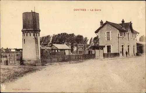 Ak Contres Loir-et-Cher, La Gare, Bahnhof, Straßenseite
