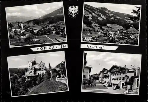 Wappen Ak Hopfgarten im Brixental in Tirol, Blick auf den Ort, Schloss