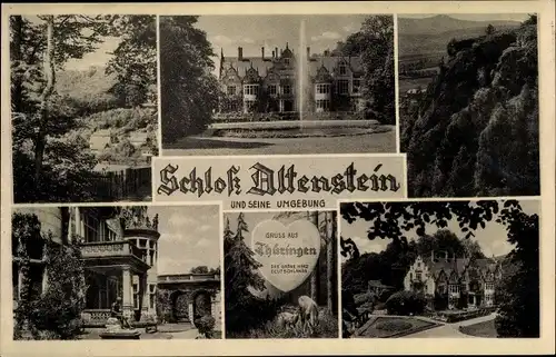 Ak Schweina in Thüringen, Schloss Altenstein, Brunnen, Felsen