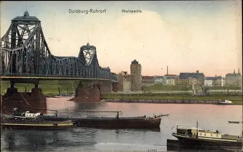 Ak Ruhrort Duisburg im Ruhrgebiet, Rheinpartie, Lastkähne