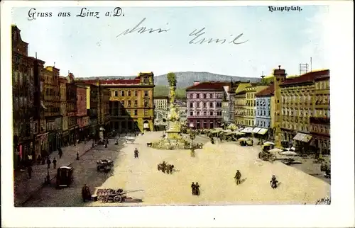 Ak Linz an der Donau Oberösterreich, Hauptplatz, Denkmal