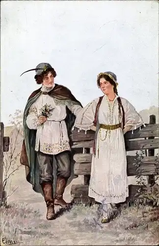 Künstler Ak Elmi, Paar in Trachten