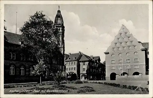 Ak Aschersleben Salzlandkreis, Blick auf die Post mit Bestehornhaus