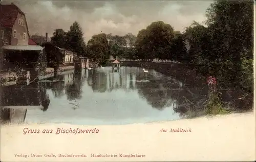 Ak Bischofswerda in Sachsen, Partie am Mühlteich