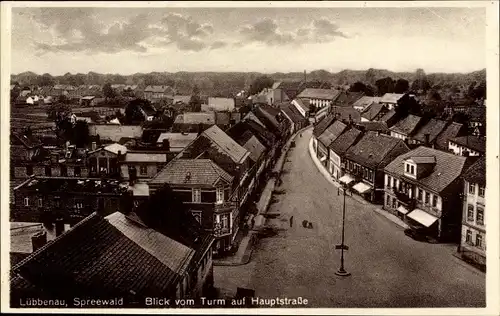 Ak Lübbenau im Spreewald, Blick vom Turm auf die Hauptstraße