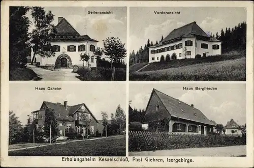 Ak Gierczyn Giehren Mirsk Friedeberg Schlesien, Erholungsheim Kesselschloss Haus Daheim, Bergfrieden