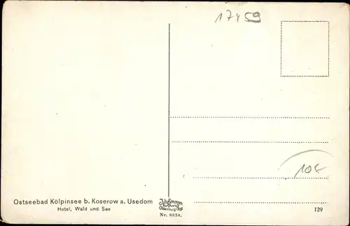 Ak Ostseebad Kölpinsee auf Usedom, Hotel, Wald und See