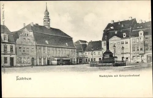 Ak Lübben im Spreewald, Marktplatz mit Kriegerdenkmal