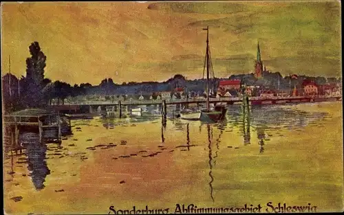 Ak Sønderborg Sonderburg Dänemark, Stadtpartie, Brücke, Abstimmungsgebiet Schleswig