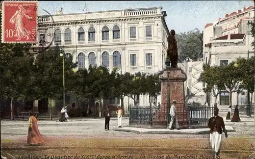 Ak Algier Alger Algerien, Le Quartier du XIXeme Corps d'Armee, Statue du Marechal Bugeaud