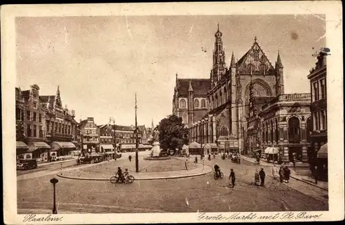 Ak Haarlem Nordholland Niederlande, Groote Markt met St. Bavo