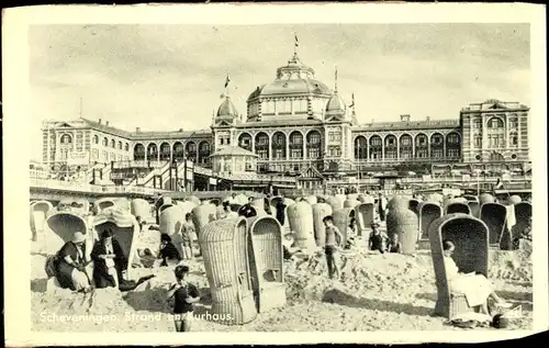 Ak Scheveningen Den Haag Südholland, Strand en Kurhaus