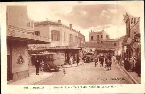 Ak Oudjda Oujda Marokko, La Grande Rue, Depart des Autos