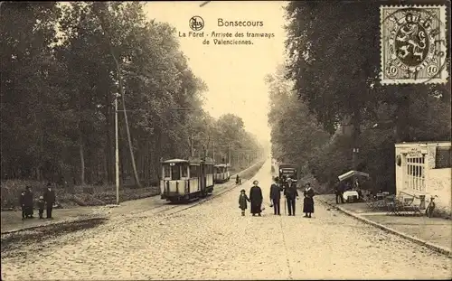 Ak Bon Secours Bonsecours Péruwelz Hennegau, La Foret, Straßenbahn