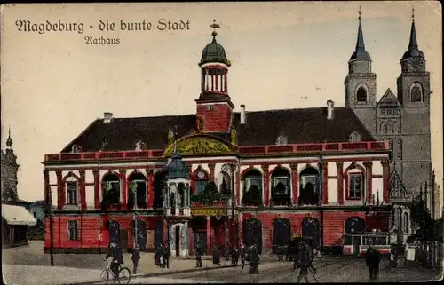 Ak Magdeburg an der Elbe, Blick auf das Rathaus