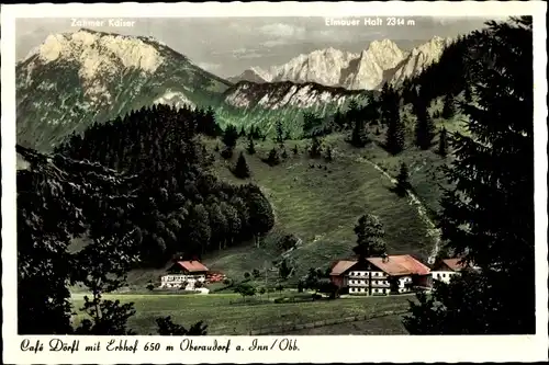 Ak Oberaudorf am Inn Oberbayern, Cafe Dörfl mit Erbhof, Zahmer Kaiser, Elmauer Halt