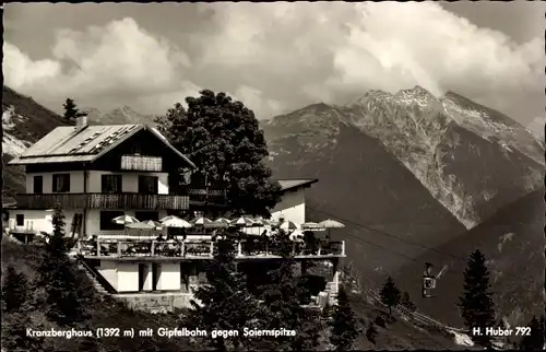 Ak Mittenwald in Oberbayern, Kranzberghaus mit Gipfelbahn gegen Soiernspitze