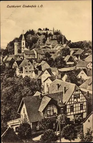 Ak Lindenfels im Odenwald, Ortsansicht mit Burg, Kirche, Fachwerkhäuser