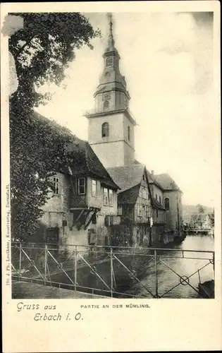 Ak Erbach im Odenwald Hessen, Partie an der Mümling, Kirche
