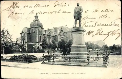 Ak Krefeld am Niederrhein, Bismarck-Denkmal und Kreishaus