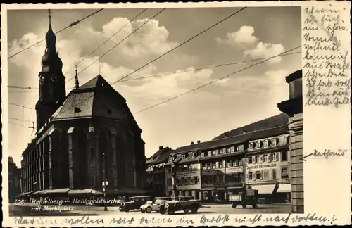 Ak Heidelberg am Neckar, Heiliggeistkirche mit Marktplatz