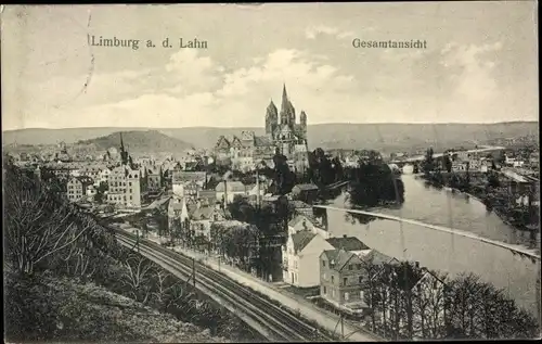 Ak Limburg an der Lahn, Gesamtansicht, Panorama, Brücke