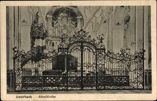 Ak Amorbach im Odenwald Unterfranken, Abteikirche, Schmiedeeisernes Gitter