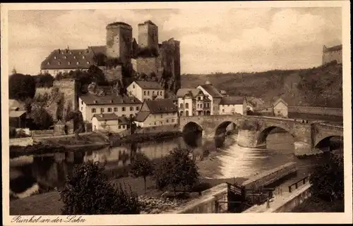 Ak Runkel in Hessen, Lahnpartie, Burg, Brücke